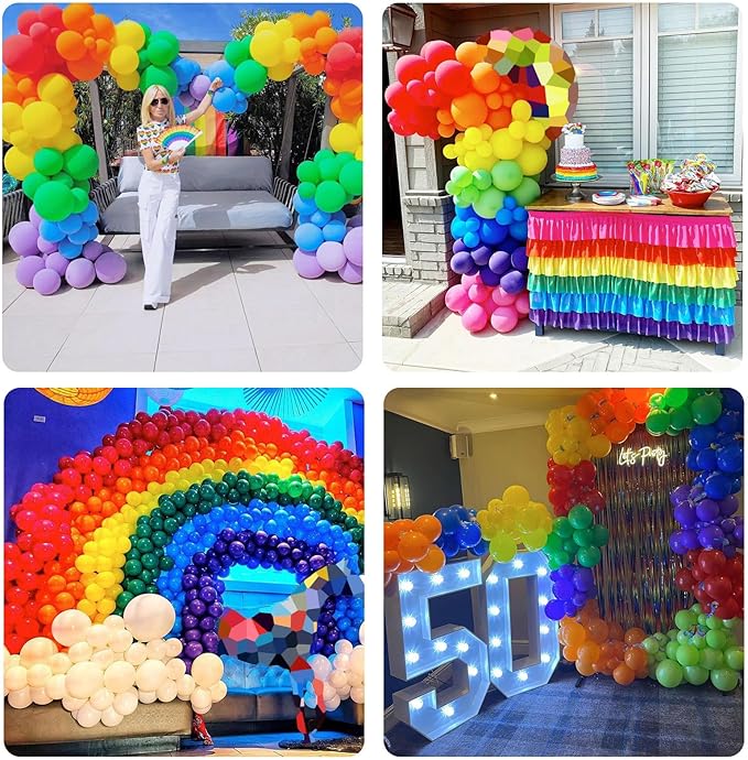 Summer Tropical Balloon Arch Garland Kit, Rainbow Colorful Balloon Arch Multicolor Rainbow Colored Latex Balloons for Birthday Kindergarten Graduation Carnival Fiesta Party Decoration Supplies