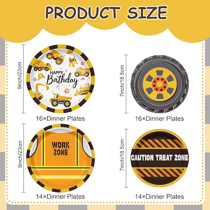 60PCS Construction Birthday Decorations for Boys kids Construction 1st Birthday Party Supplies Including Tuck Themed 9inch Plates 7inch Plates for Baby Shower