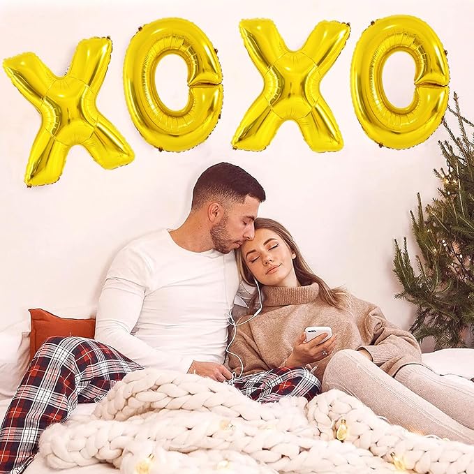 Soochat XOXO Balloons Valentine Letters Mylar Foil Balloons Engagement Valentines Day Wedding Marriage Bridal Shower Birthday Party Decor Photo Props Decorations (Gold)