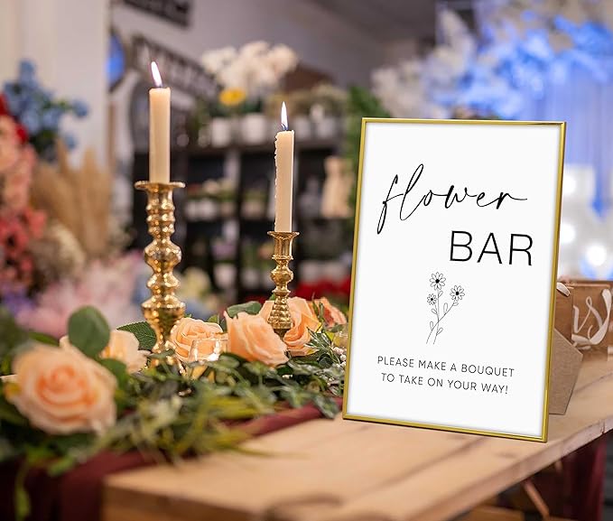 Flower Bar Sign for Wedding, 8"X 11" Gold Frame Wood Wedding Sign, Flower Bar Supplies, Bridal Shower Signage, Engagement Party Decorations, Bridal Shower Party Favors for Ceremony and Reception-11