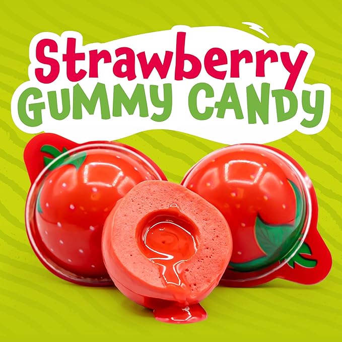 Strawberry Gummy Balls - 19 Ounce Jar (30 Count) - Jelly Filled Gummies - Individually Wrapped Gummy Candy - Fun Party Favors - Candy for Easter Eggs & Goodie Bags