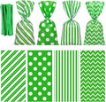 Aneco 100 Pack Green and White Cellophane Bags 10.6 x 5.1 Inch Plastic Candy Bags Gift Bag Goodie Bag with Twist Ties for Valentine, Birthday, Gift Cookie Snack Packing Party Favor Supplies