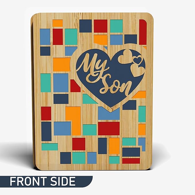 Birthday Card For Son Adult - | Made from Real Bamboo | 6" X 4.5" - 1 Pack (Envelope Included) | Laser Cut, Geometric Pattern Themed Son Birthday Cards From Mom & / Or Dad