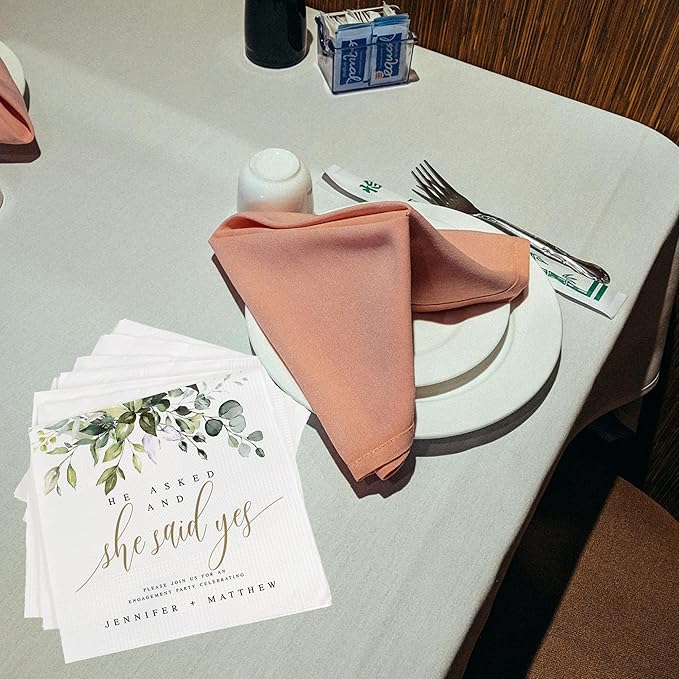 Luxury Custom Pack 15pcs Engaged Wedding Napkins - Custom Wedding Party Napkins for Engagement Decorations, Beverage Luncheon Dinner Cocktail Napkins 4