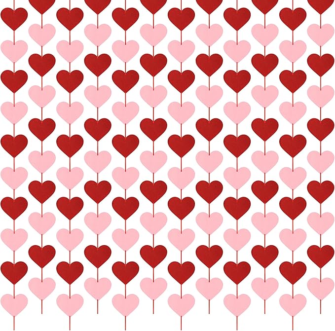 12 PCS Hanging Valentines Decor, Pre-Assemble Valentines Garland, Red Pink Galentines Decorations Heart Banner for Holiday Anniversary Wedding Birthday Party Backdrop Decor