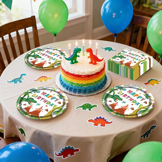50PCS Dinosaur Birthday Paper Plates and Napkins - Watercolor Disposable Paper Plates Napkins Kit for Dinosaur Birthday Party Decorations Table Decor, Serves 25