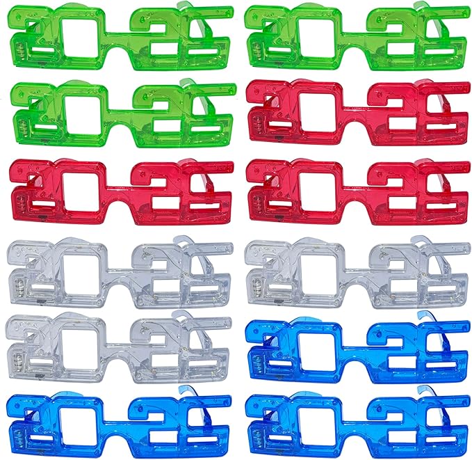 4 Pack 2026 LED Light-Up New Year Party Glasses – Fun Flashing Plastic Party Favors