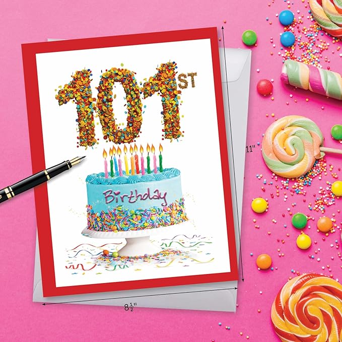 NobleWorks - Jumbo 101th Milestone Birthday Paper Card 8.5 x 11 Inch with Envelope (1 Pack) Oversize Jumbo Big Day 101 J2764MBG