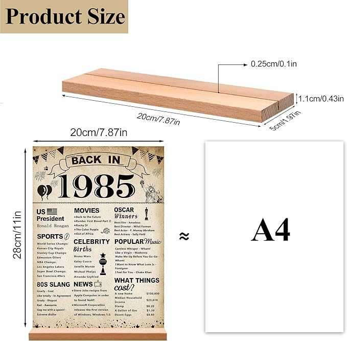 DARUNAXY 41st Birthday Party Decorations, Vintage Back in 1985 Poster Acrylic Sign with Stand 41 Year Old Party Supplies for Men& Women Vintage 1985 Table Decor 41st Anniversary Class Reunion Gifts