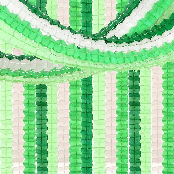 Green-White Party Decorations Streamers Garland - 157Ft Four-Leaf Clover Hanging Banner, Jungle Theme Supplies Baby Shower Spring Summer Birthday Decor Hugtmr