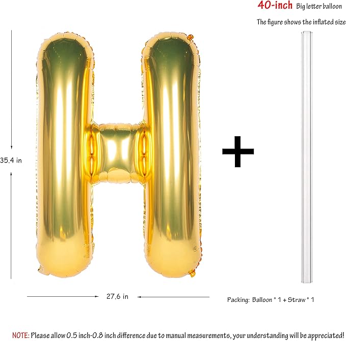 Letter Balloons 40 Inch Giant Jumbo Helium Foil Mylar for Party Decorations Gold H