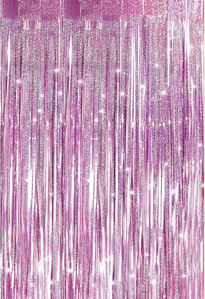 Pink Backdrops Curtains Party Decorations, Tinsel Streamers Birthday Decoration for Women Sweet 16, Photo Booth Props for Princess, Wedding, 1Pack 3.28X6.56Ft