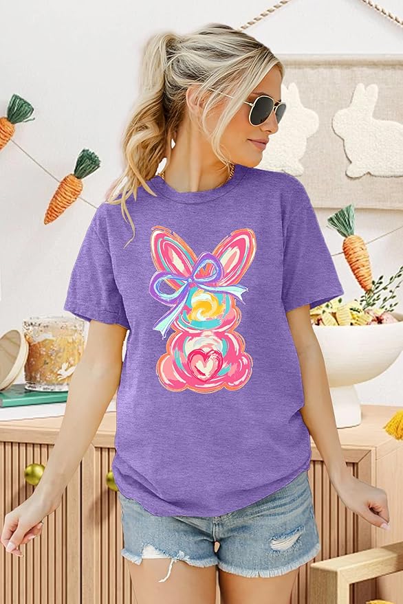 LAZYCHILD Women Easter Teacher Shirts: Funny Treat All with Kindness T-Shirt Bunny Rabbit Tee Tops