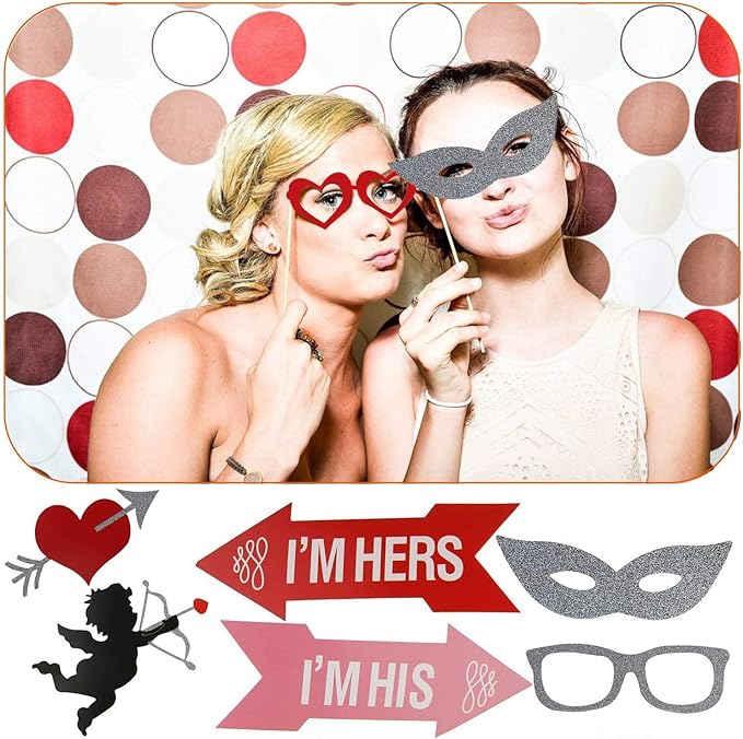 Valentine's Day Photo Booth Props Mustache on Stick Heart Angel with Sticks for Valentine's Day Wedding Bridal Party Supplies