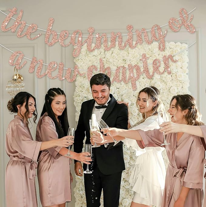 BEISHIDA The Beginning of A New Chapter Banner, Farewell party Decoration,Graduation Sign 2026 Banner,Happy retirement Supplies,Going away party Sign Garland,Graduation banner Glitter Rose Gold