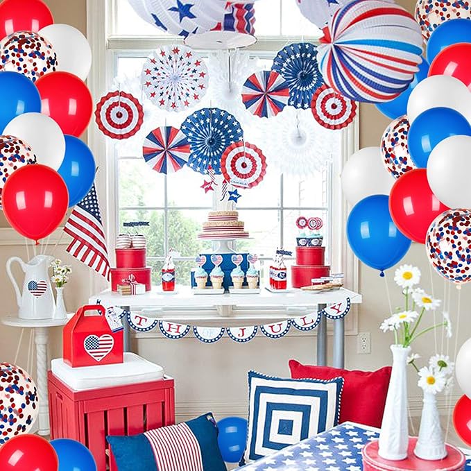 JOYYPOP 80Pcs Red White and Blue Latex Balloons with Confetti Balloons for 4th of July Decorations Independence Day Patriotic Anniversary
