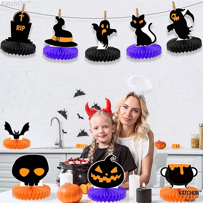 KatchOn, Halloween Centerpieces for Tables - Pack of 9 | Orange and Black Halloween Table Centerpiece for Halloween Party Decorations | Pumpkin Halloween Centerpiece for Halloween Decorations Indoor