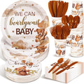 Dandat 350 Pcs Baby Shower Party Supplies Serves 50 Tableware Sets Include Plates Napkin Cup Forks Knives Spoons Disposable Dinnerware(Bear,Brown)