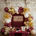 Burgundy White Gold Graduation Balloon Garland Arch Kit 126PCS with foil Star Crown graduation Cap balloons for School students graduate class of 2026 Prom Party decorations