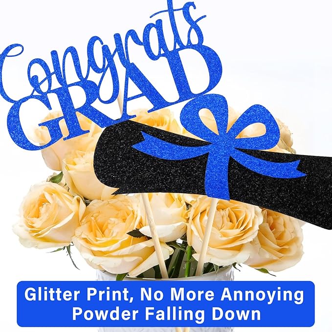 Graduation Decorations 2026, 16 PCS Black Blue Graduation Centerpieces for Tables, Double-Sided Table Toppers Centerpieces, Class of 2026 Grad Party Decorations 2026