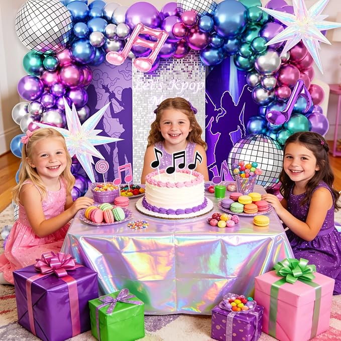 JOGAMS 180Pcs K-Pop Music Balloon Arch Kit, Metallic Disco Balloon Garland with Music Note Iridescent Star Foil Balloons for K-Pop Music Fans Themed Birthday Concert-Style Stage Backdrop Party Decor