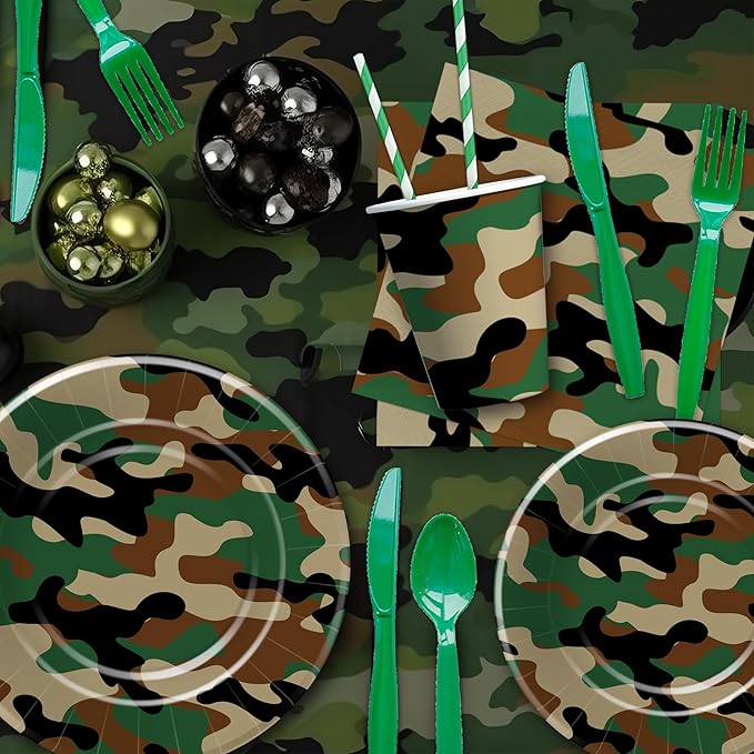 Camouflage Plates And Napkins Party Supplies - Camo Camouflage Themed Party Decorations Tableware, Plate, Cup, Napkin, Fork, Hunting Army Military Theme Birthday Table Decorations | Serve 24