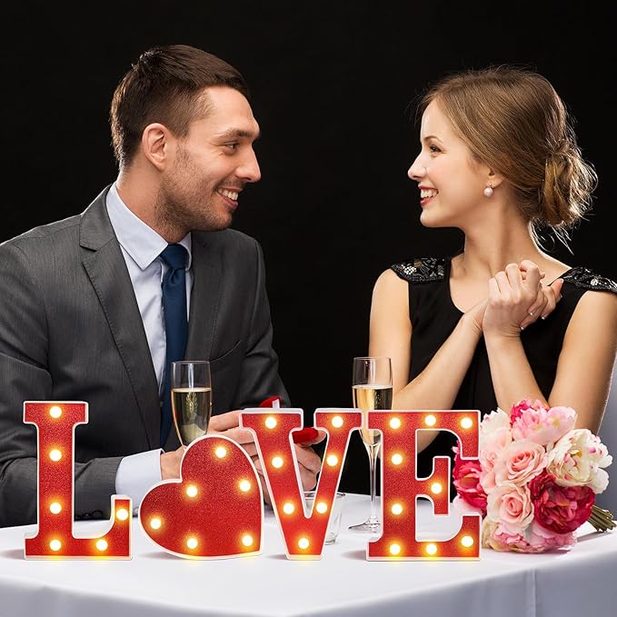 3 Pcs LED Marquee Light Up Letters Black Boo Sign Halloween Decorations Indoor Boo Halloween Lights for Home Kitchen Tabletop Fireplace Party Decoration (Red Love)