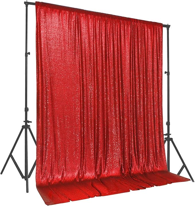 PartyDelight Red Sequin Backdrop 8x8ft - High Density 3mm Shimmer Sequin Background with 4-Inch Rod Pocket, Sparkly Photography Curtain for Wedding, Gala, Studio & Event Decoration