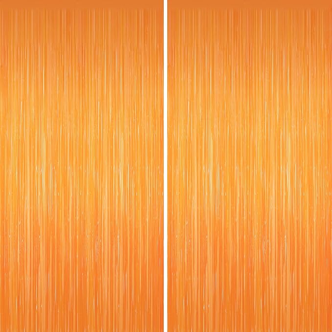 2 Pack Orange Foil Fringe Curtains, 3.3ft x 6.6ft Streamer Foil Curtain, Tinsel Backdrop for Birthday Party, Christmas Decor, Wedding Engagement Baby Shower Bachelorette Party Decorations