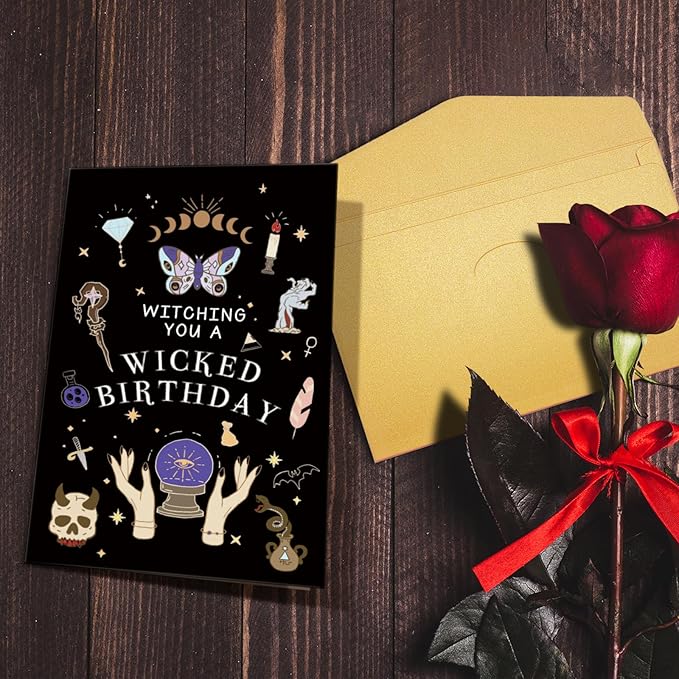 Nchigedy Funny Witch Birthday Card for Girls Boys, Wicked Halloween Birthday Card for Men Women, Witching You A Wicked Birthday Pun Card