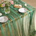 Horaldaily Green Gold Sparkling Star Gauze Tablecloth 60x104 Inch Rectangular, Golden Star Sequin Glitter Metallic Foil, Sheer Tulle Cheesecloth for Wedding Baby Shower Party