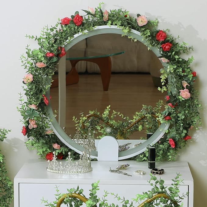 Dolicer 8 Pack Faux Eucalyptus Greenery Garland, 48FT Artificial Eucalyptus Leaves Vine, Fake Hanging Garlands Wedding Backdrop Arch Wall Table Party Decor (Grey Green)