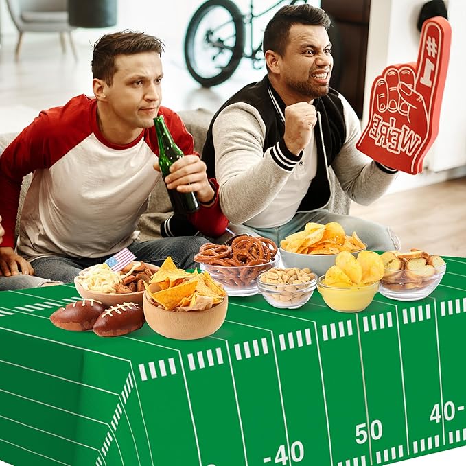 Football Party Decorations Disposable Tablecloth, 2 Pack, 54 x 108 Inch Plastic Touchdown Table Cover for Super Bowl, Birthday, Tailgate, Game Day Party Supplies