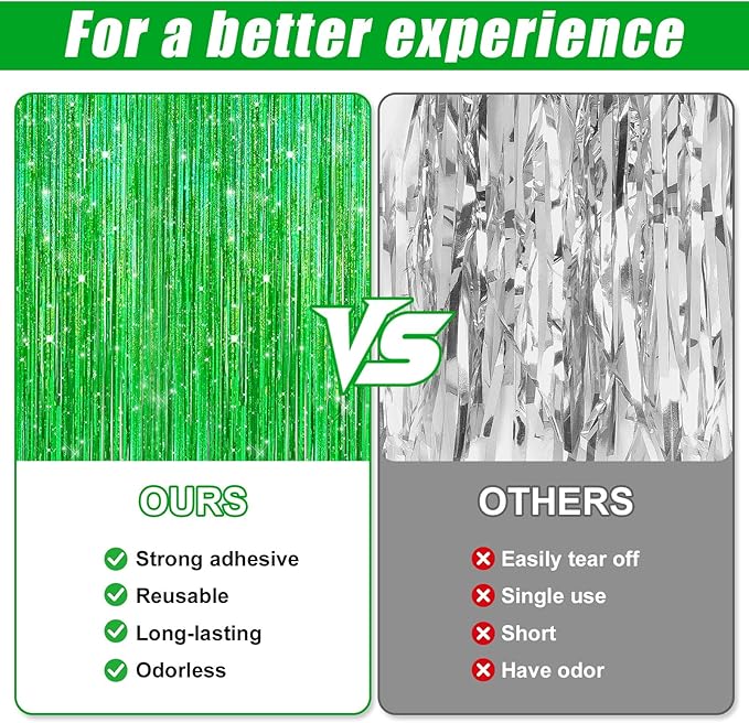 2 Pack Laser Dark Green Foil Fringe Curtains Streamers Party Decorations 3.3 x 8.2 ft, Tinsel Curtain Fringe Backdrop for Parties, Door Fringe Birthday Streamers, Photo Booth Backdrops, Party Decor
