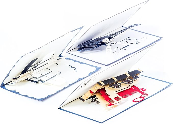 Pop Up Cards Set for Kids. Boys Will Love These 3D Christmas or Happy Birthday Cards (4 Pack)