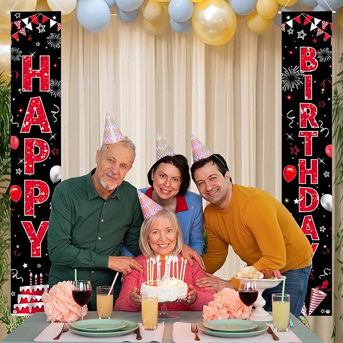 Birthday Decorations Banner, Happy Birthday Door Sign for Men Women Boys Girls Ideal Birthday Decorations Party Supplies Outdoor Indoor 72 x 12 Inch