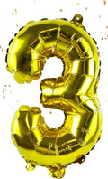 Gold Number “3”Balloons 16 Inch, Mylar Foil Custom Single Letter, Hanging, Reusable for girls boys adults Birthday,Surprise,Wedding, Celebration, Sports Party Event Decoration Supplies