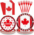 Grencian 96Pcs Canadian Flag Party Supplies Canada Day Party Plates and Napkins Red White Maple Leaves Tableware Sets Canada Birthay Decorations Favors for Anniversary Family Gathering Serves 24
