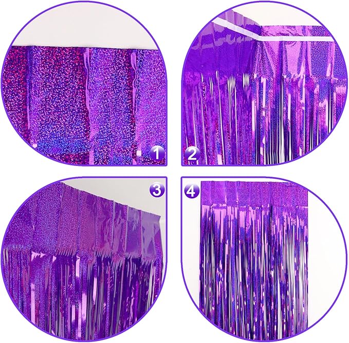 Tinsel Backdrops Curtains Party Decorations, Purple Streamers Birthday Decoration for 30th Women Men, Photo Booth Props for Wedding, 2Pack 3.28X6.56Ft