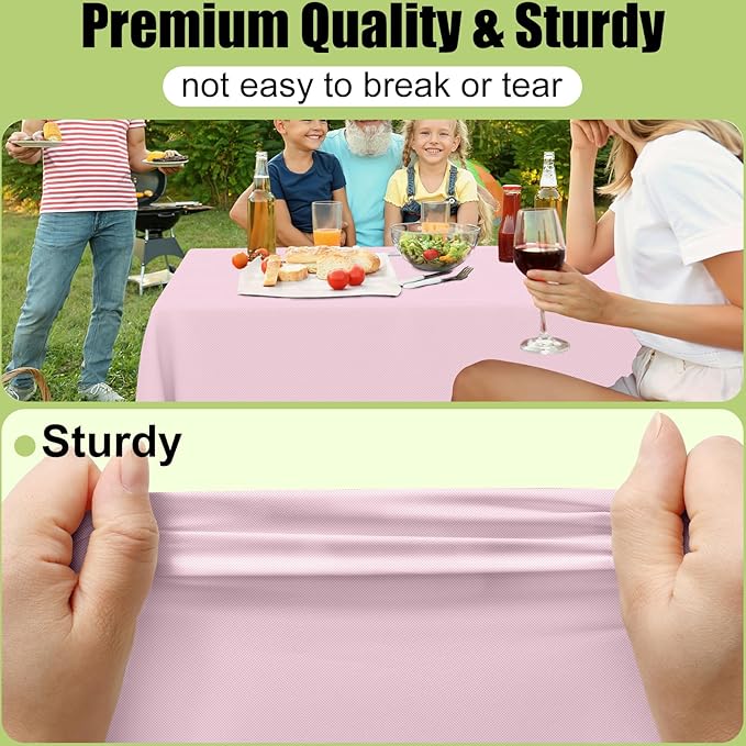 Smiry Disposable Table Cloth - 6 Pack, 54 x 108 Inch Waterproof Rectangle Tablecloths for Easter Party, Valentines & Mothers Day Decorations, Decorative Plastic Table Cover, Leakproof & Sturdy, Pink