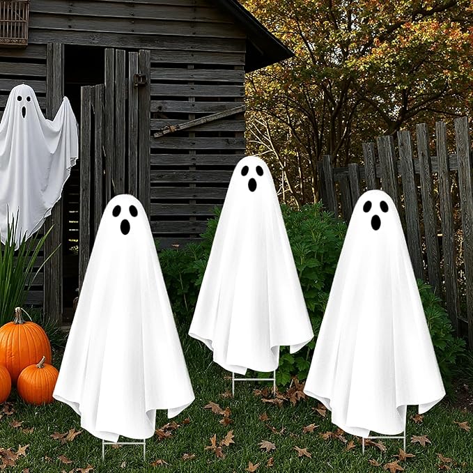 Halloween Decorations Outdoor: 3ct Extra Large Scary Ghost Yard Signs with Stakes, Corrugated Plastic, Outside Halloween Decor White Ghost for Kids Home School Yard Lawn Haunted House