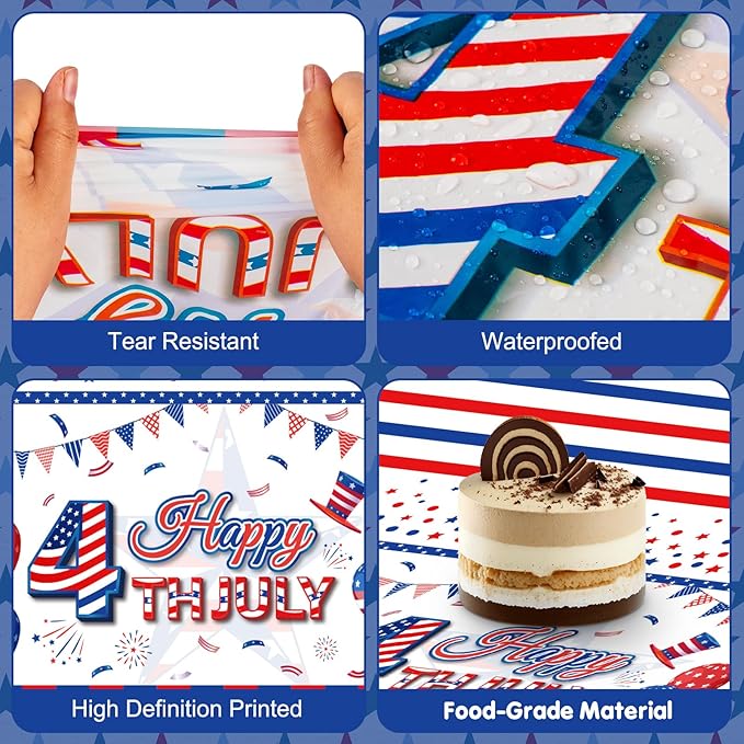 2 Pack Happy 4th of July Tablecloth Decorations - Fourth of July Table Cloth, Plastic Disposable Rectangle Table Cover for Patriotic Independence day Tables Decor Party Supplies Favors,108 x 54 Inch