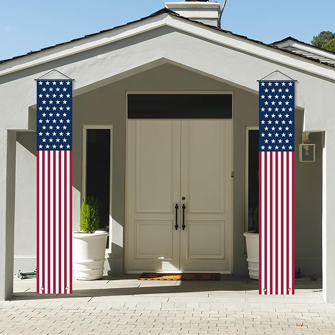 OHOME 4th of July Decorations - American Flag Porch Banner for Memorial day Decorations - Patriotic Decorations for Home Outdoor Outside | 250 America Anniversary USA Fourth of July Accessories Party Favors Yard Signs Decor