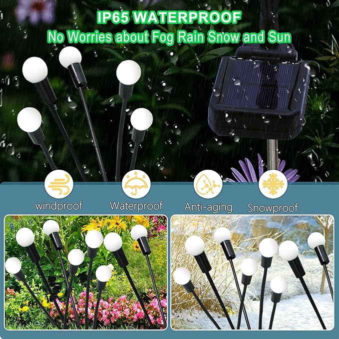 Kohlrabi Solar Garden Lights Outdoor, 4 Pack 40 LED Solar Blue Firefly Lights Waterproof, Starburst Wind Swaying Light for Outside Yard Patio Planter Flower Bed Walkway Christmas Decoration