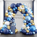 Navy Blue and Gold Balloons Arch Kit, Blue and White Balloon Arch Kit with Metallic Dark Light Blue Gold Conftti Balloons Garland for Graduation Birthday Party DIY Decoration