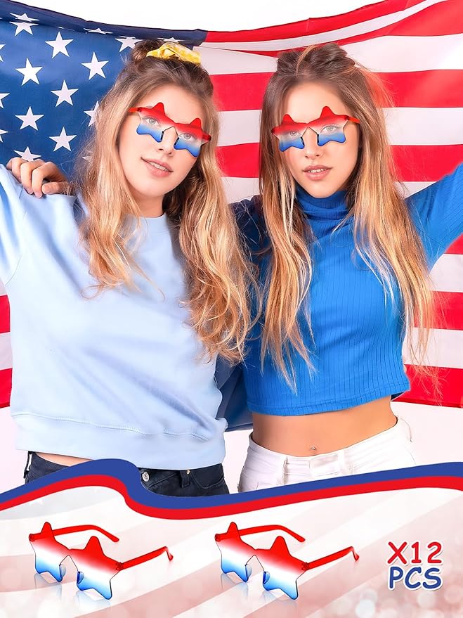 12 Pairs Heart Shaped Sunglasses Rimless Star Glasses for Men Women Party Favors Fun Colorful Glasses Accessories