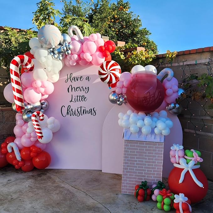Christmas Balloon Arch 147 Pcs Red Pink White Silver Latex Balloons Garland Kit Pink Red Xmas Candy Cane Foil Balloon for Merry Christmas Birthday Baby Shower Holiday New Year Party Decoration