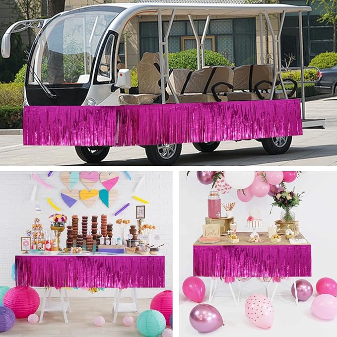 Hot Pink Birthday Decorations Tinsel Garland Parade Float Decorations for Trailer 4Pack 12FT Christmas Party Decor Ceiling Fringe Banner Pink Backdrop for Streamers Party Decorations