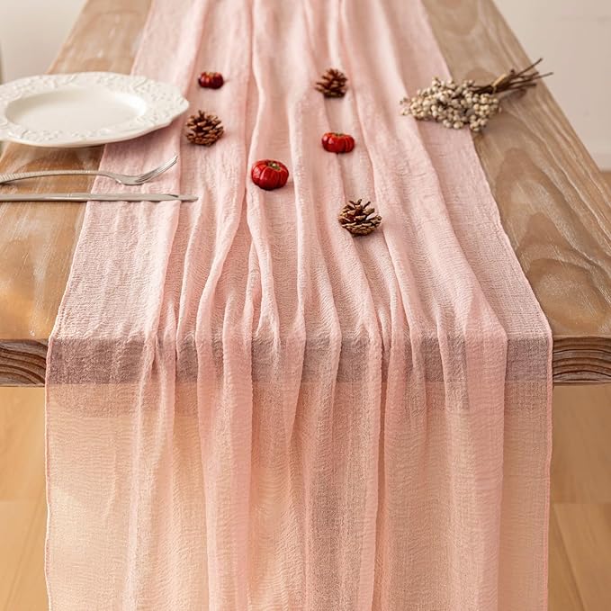 Keketoarrange Pink Cheesecloth Table Runner Easter Spring Boho Rustic Gauze Dusty Pink Farmhouse 120 inch 10FT Cheese Cloth Runner for Wedding Party Baby Shower Birthday Home Decor Holiday Decorations