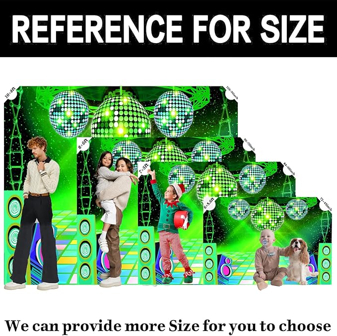 Dance Party Backdrop Retro 80s 90s Theme Stage Dance Ball Music Birthday Party Decoration DJ Photography Background 6X4 ft for Baby Shower Picture Photo Shoot Polyester Fabric, Green
